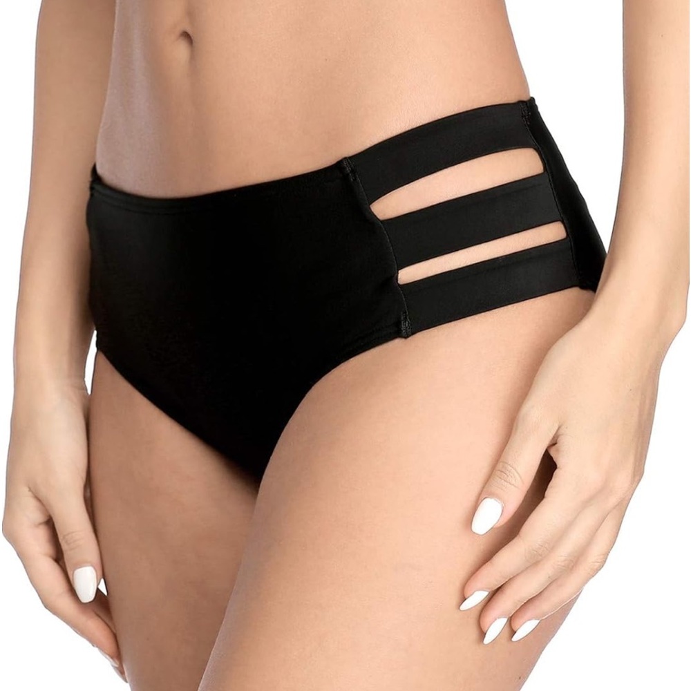 NWOT Black Mid-rise Strappy bikini Bottoms